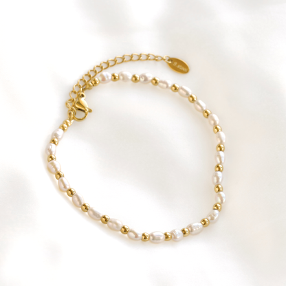 Gold Beaded Freshwater Pearl Bracelet