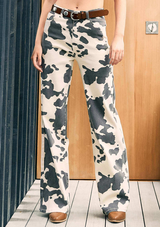 Cow Print Wide Leg Jeans