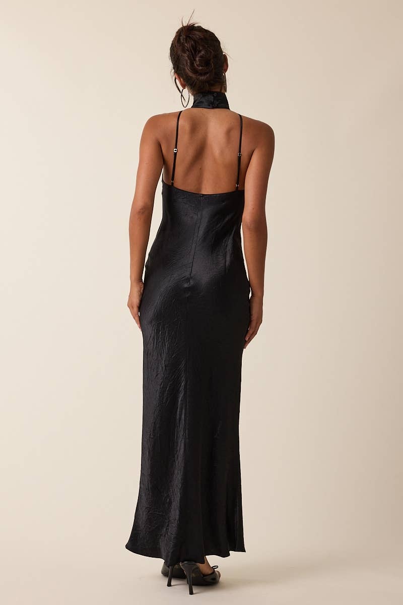 Backless Mock Neck Maxi Dress