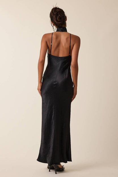 Backless Mock Neck Maxi Dress