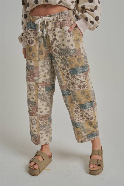 Mid-Rise Casual Mixed Print Pants