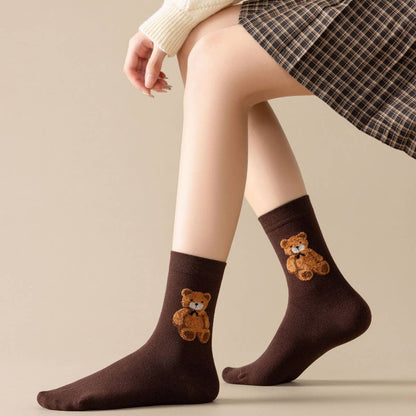 Brown Bear Pattern Crew Socks