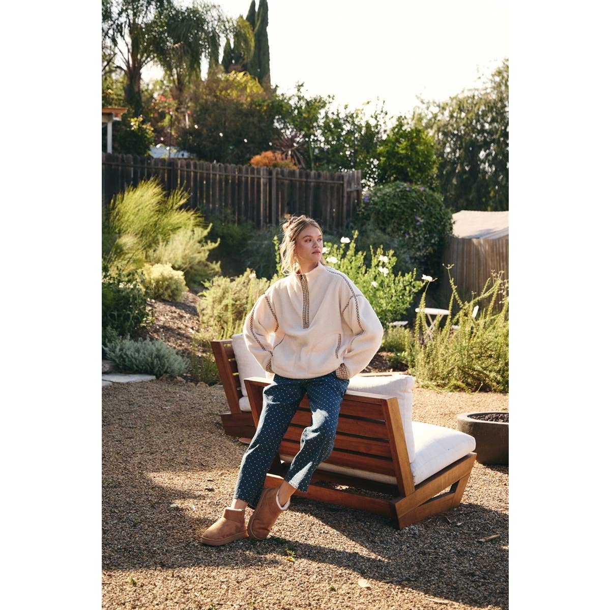 CABIN GINGHAM TRIM FLEECE HALF-ZIP PULLOVER