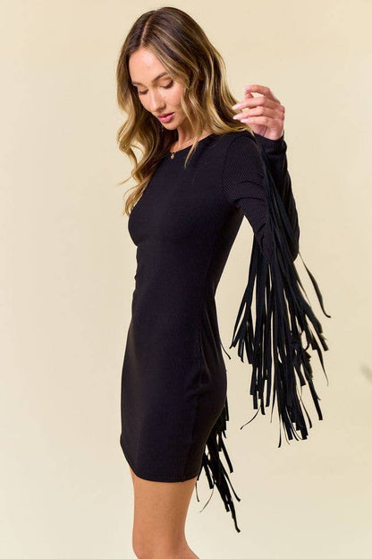 Long Sleeve Fringe Dress