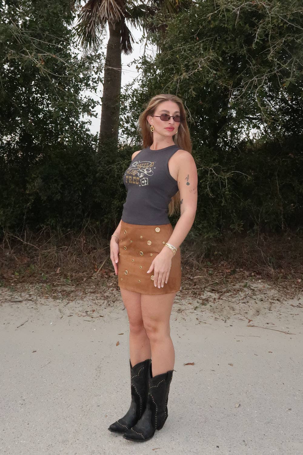 Wild And Free Waffle-Knit Graphic Tank Top