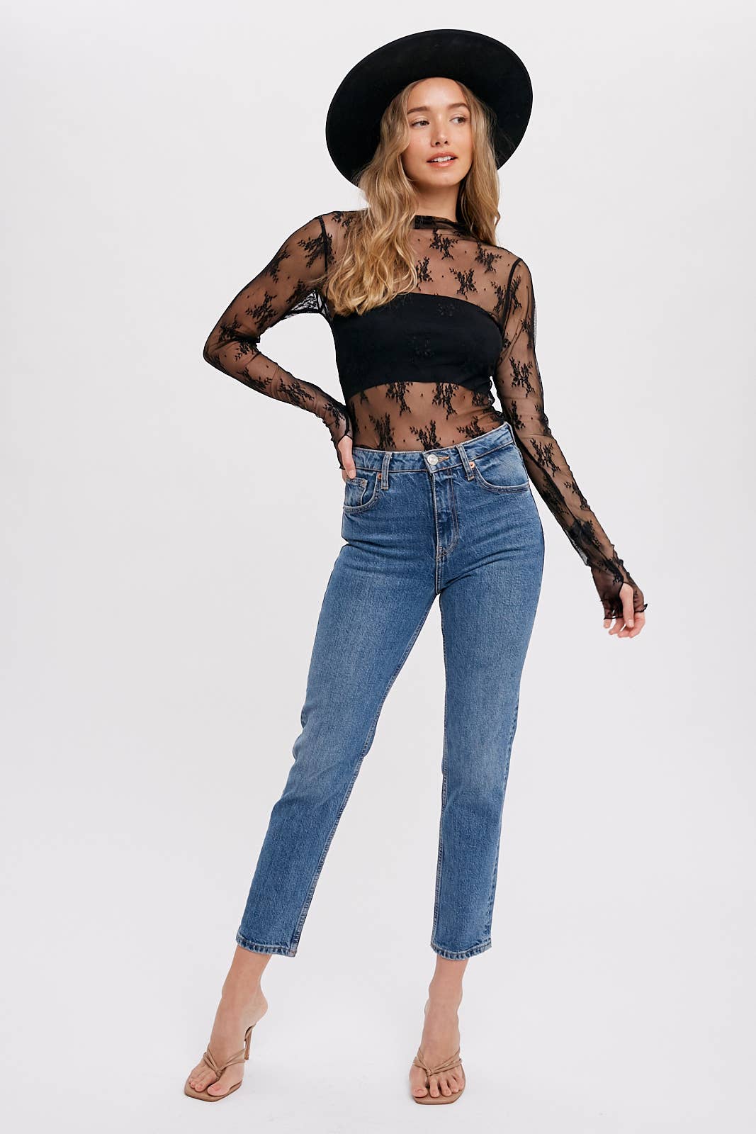 Lace mesh layering top