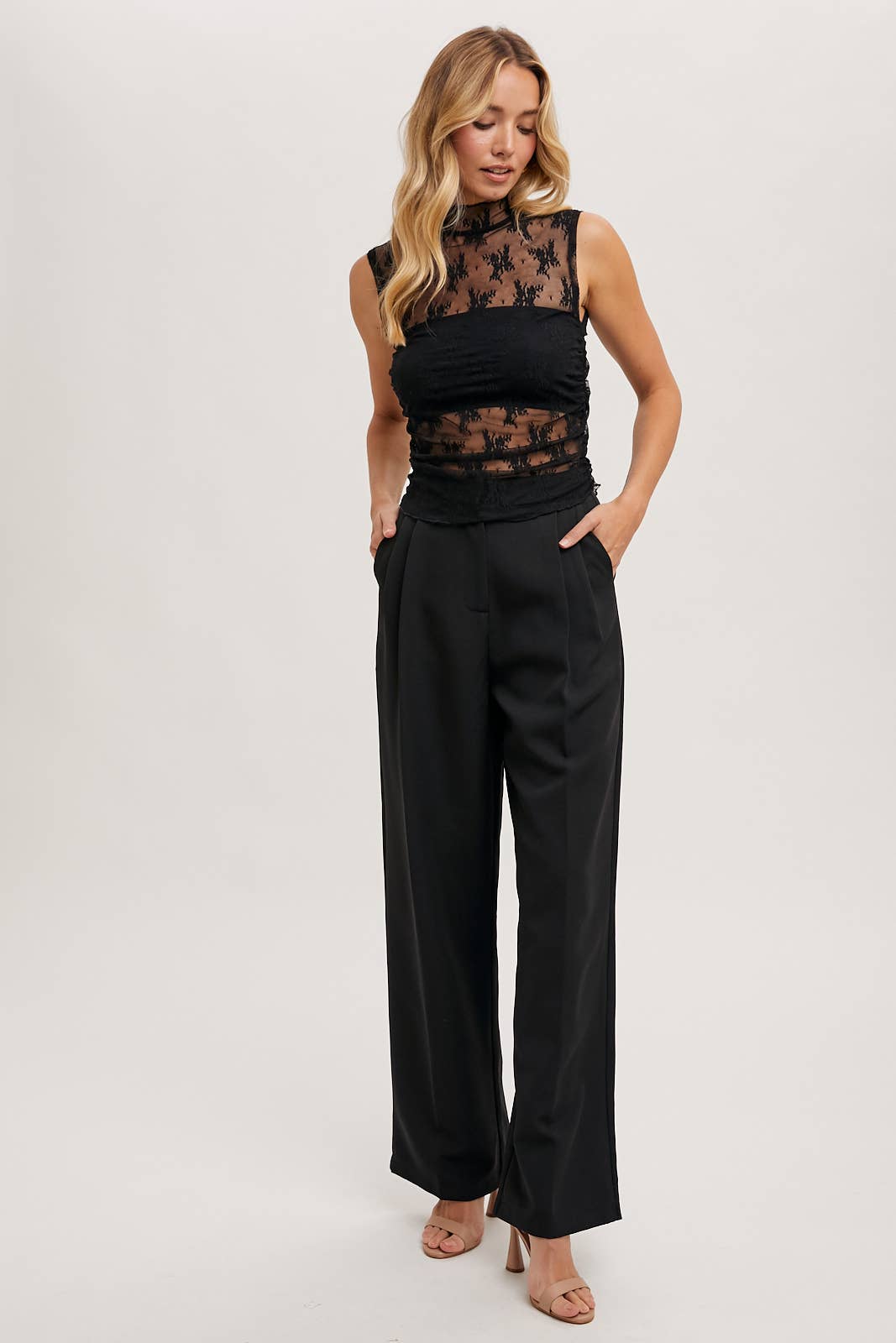 Pleated Wide Leg Trouser