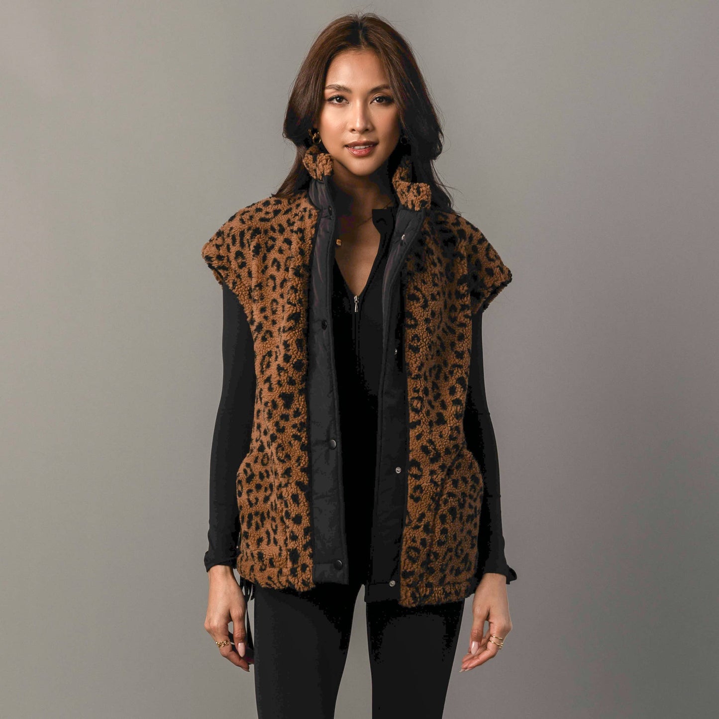 Brown & Black Leopard Fleece Vest