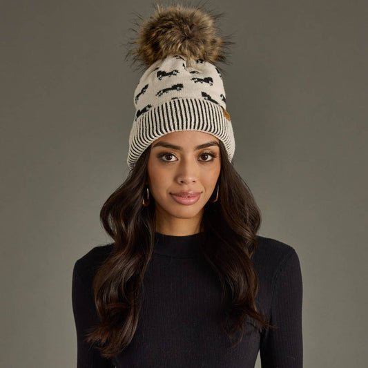 Ivory Horse Pattern Pom Hat