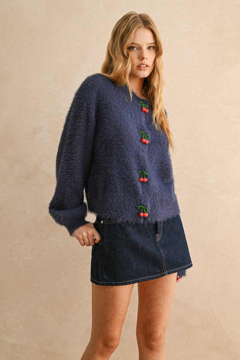 Cherry Button Front Cardigan