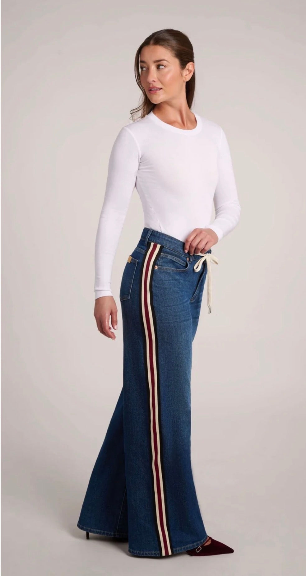 Lily Stripe Detail Wide Leg Jeans