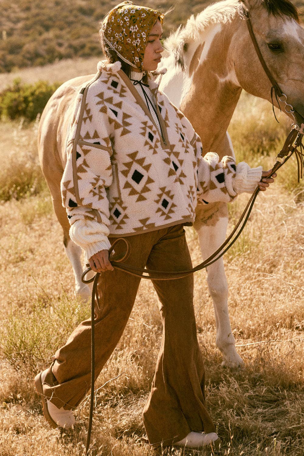 Geometric-Print Sherpa Fleece Half-Zip