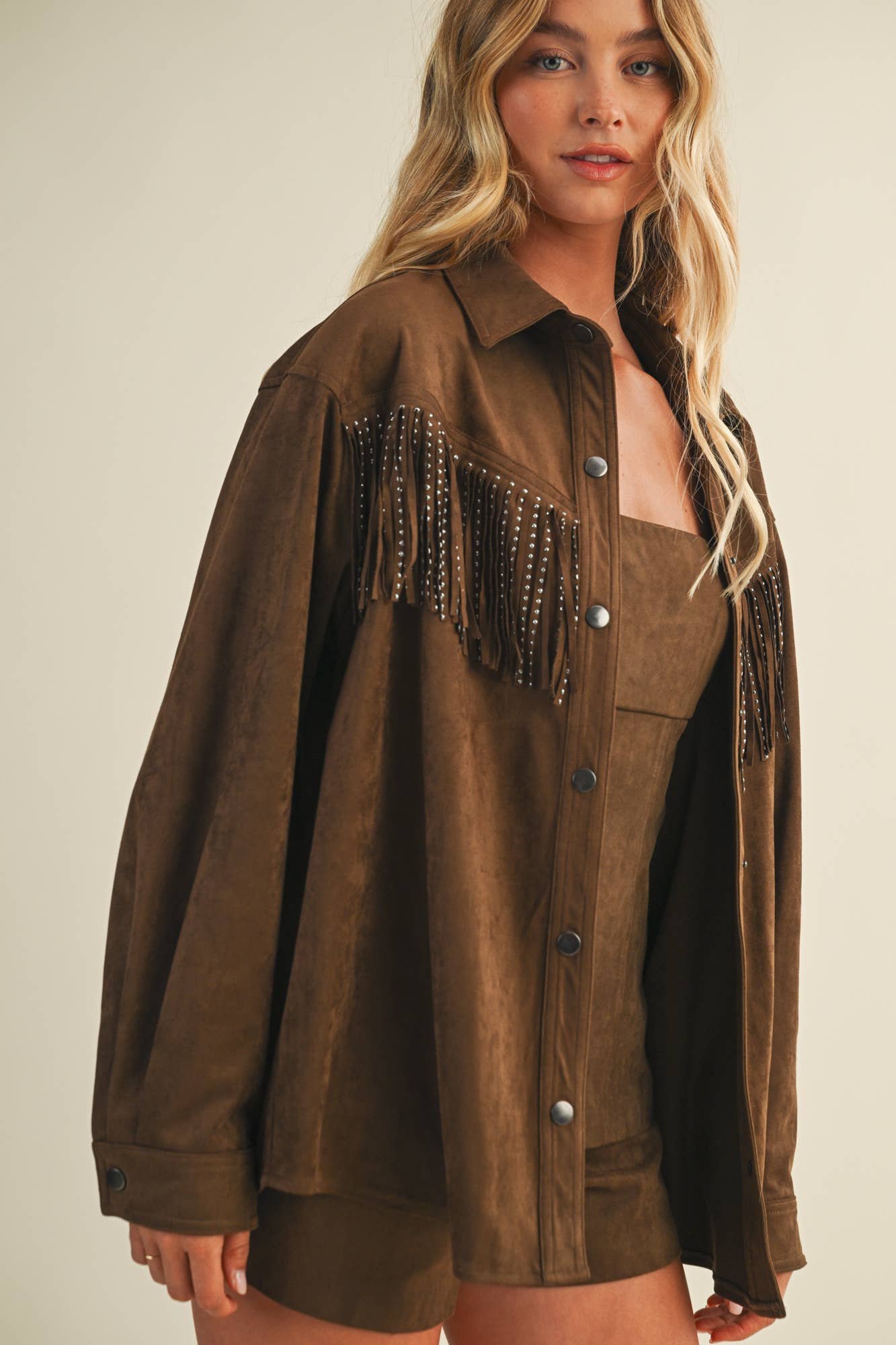 Brown Studded Fringe Suede Jacket