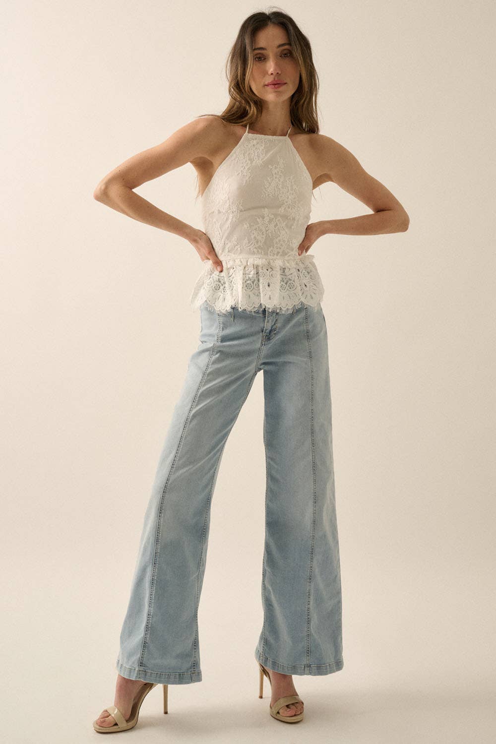 Lace Ruffle Halter Cami Top