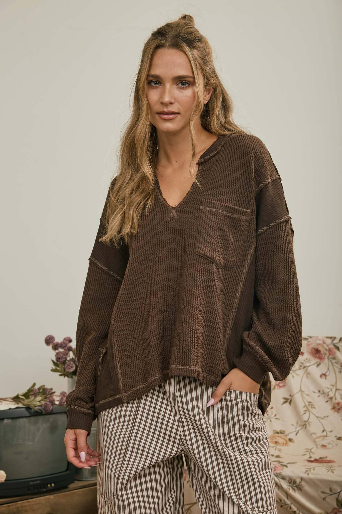 V-Neck Ribbed Top