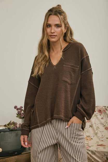 V-Neck Ribbed Top