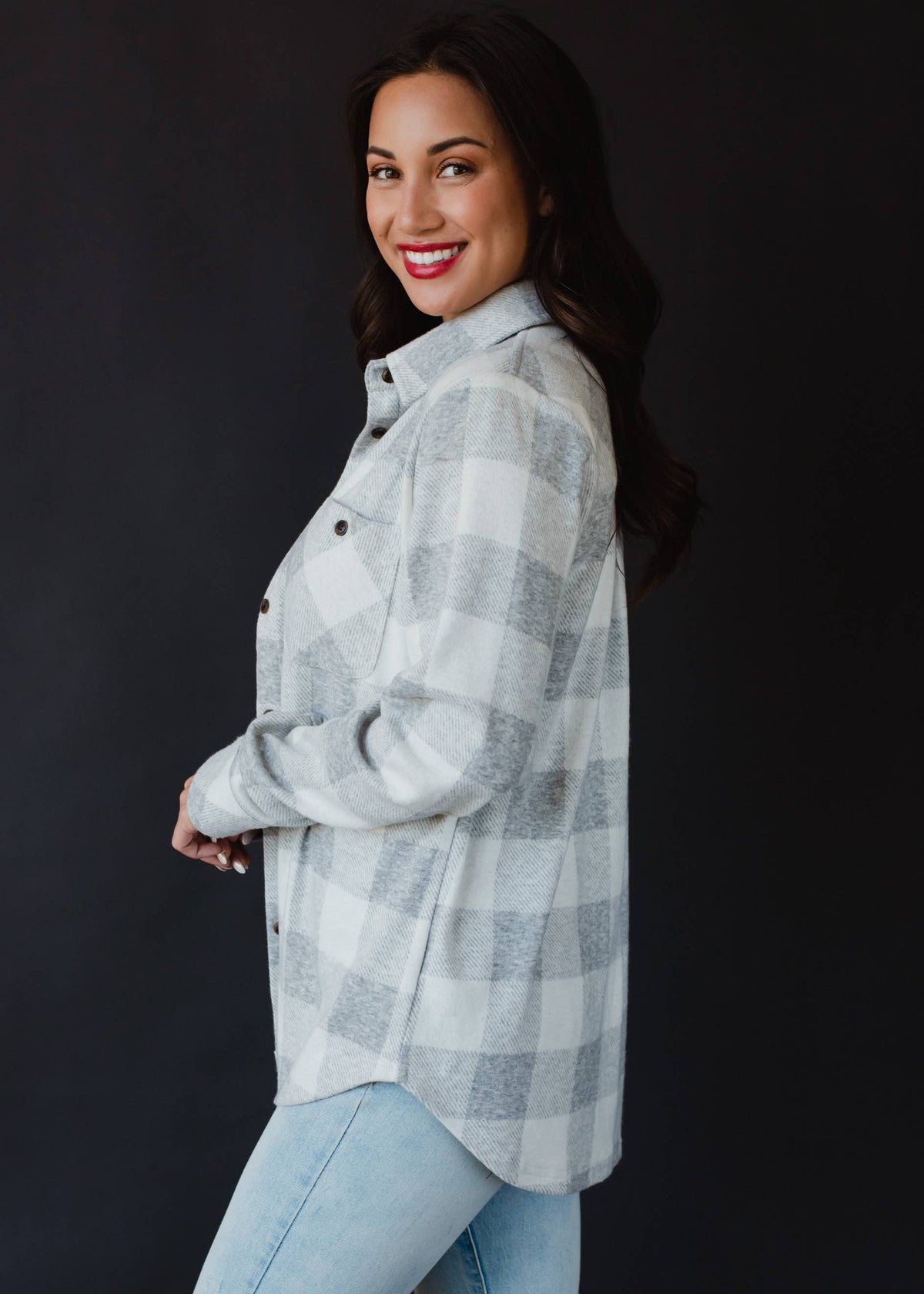 Gray & White Plaid Button Up