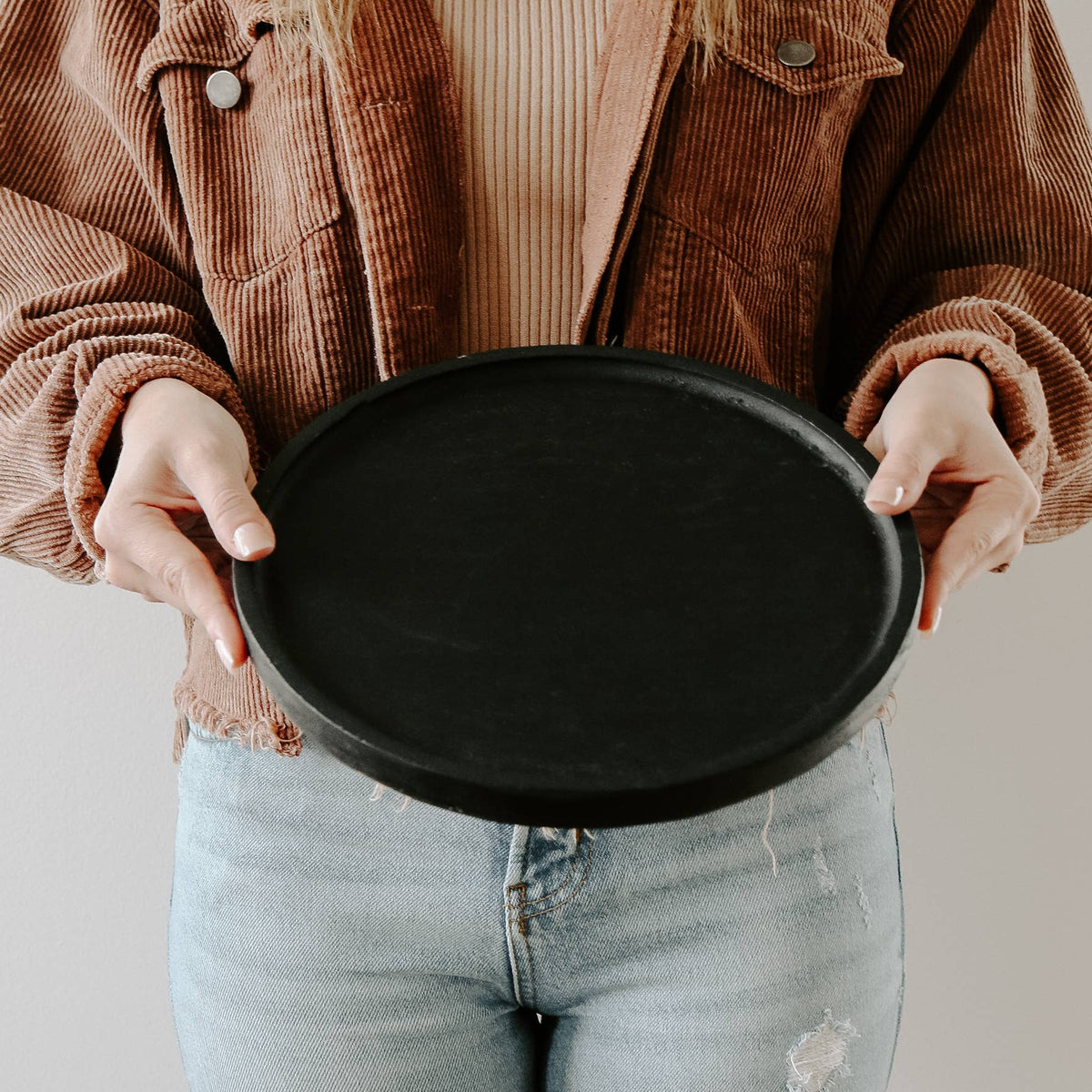 Large Black Round Wood Tray - Home Decor & Gifts