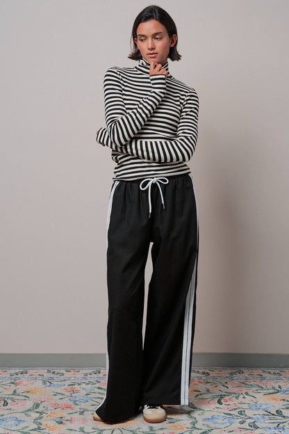 Wide Leg Side Stripe Linen Track Pant