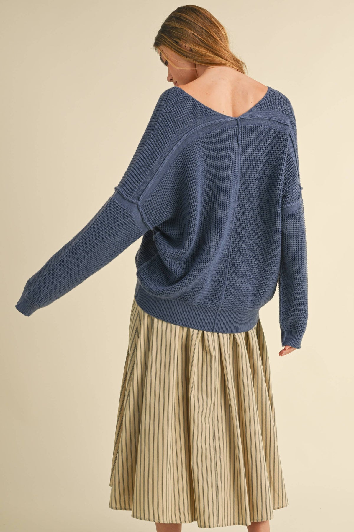 V-Neck Loose Fit Oversized Textured Sweater