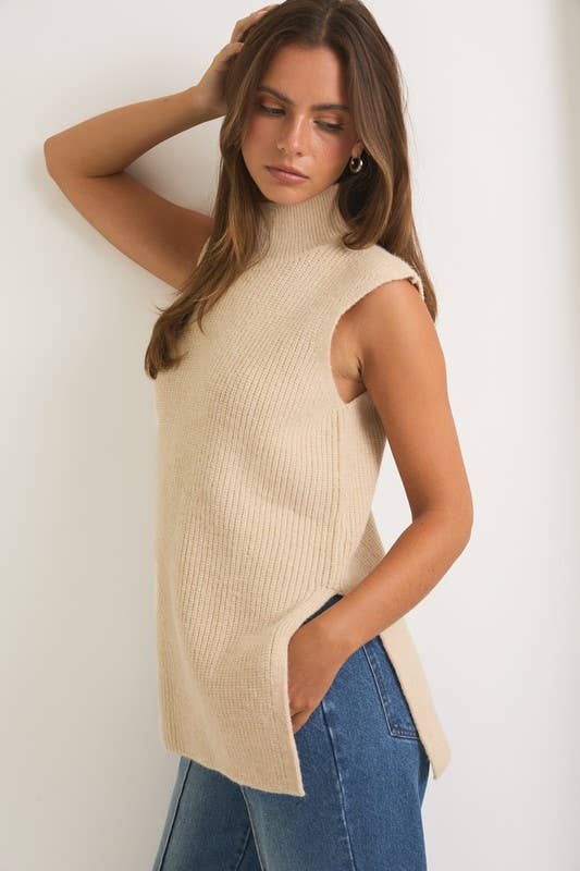 High Neck Sleeveless Sweater Top