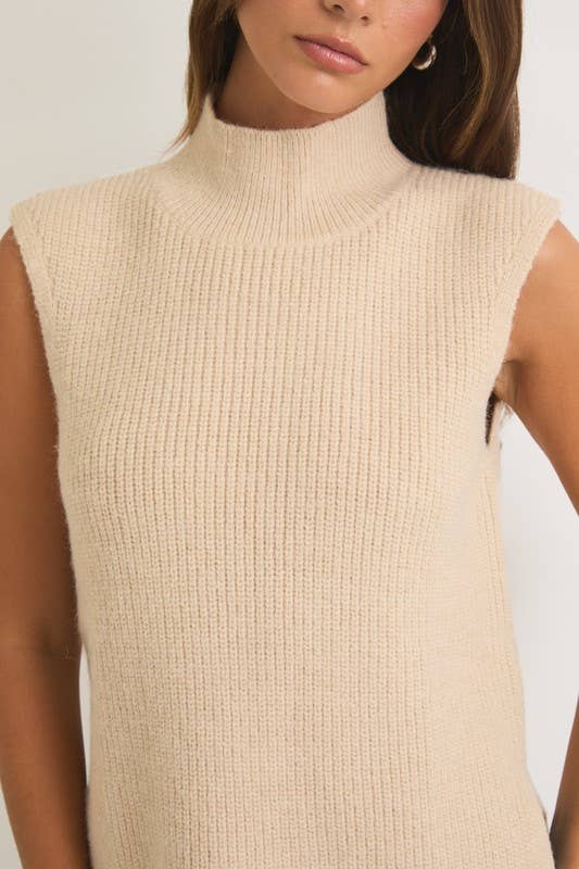 High Neck Sleeveless Sweater Top