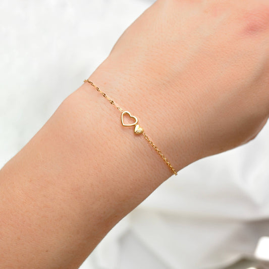 Gold Mixed Chain Double Heart Bracelet