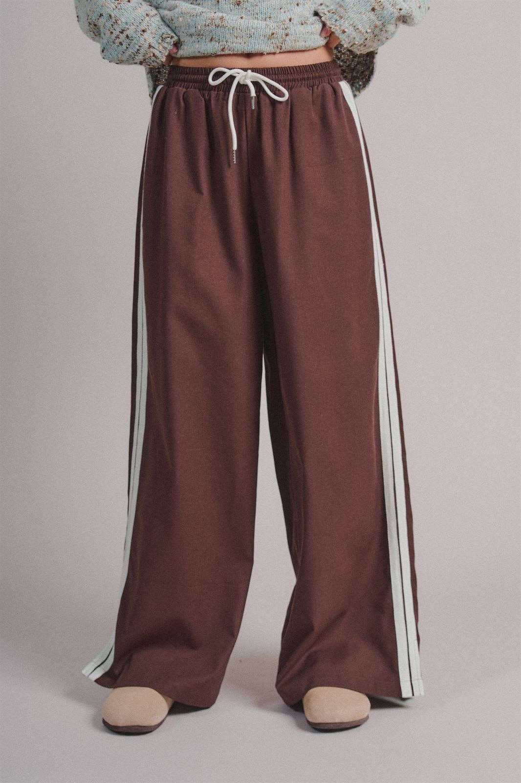 Wide Leg Side Stripe Linen Track Pant