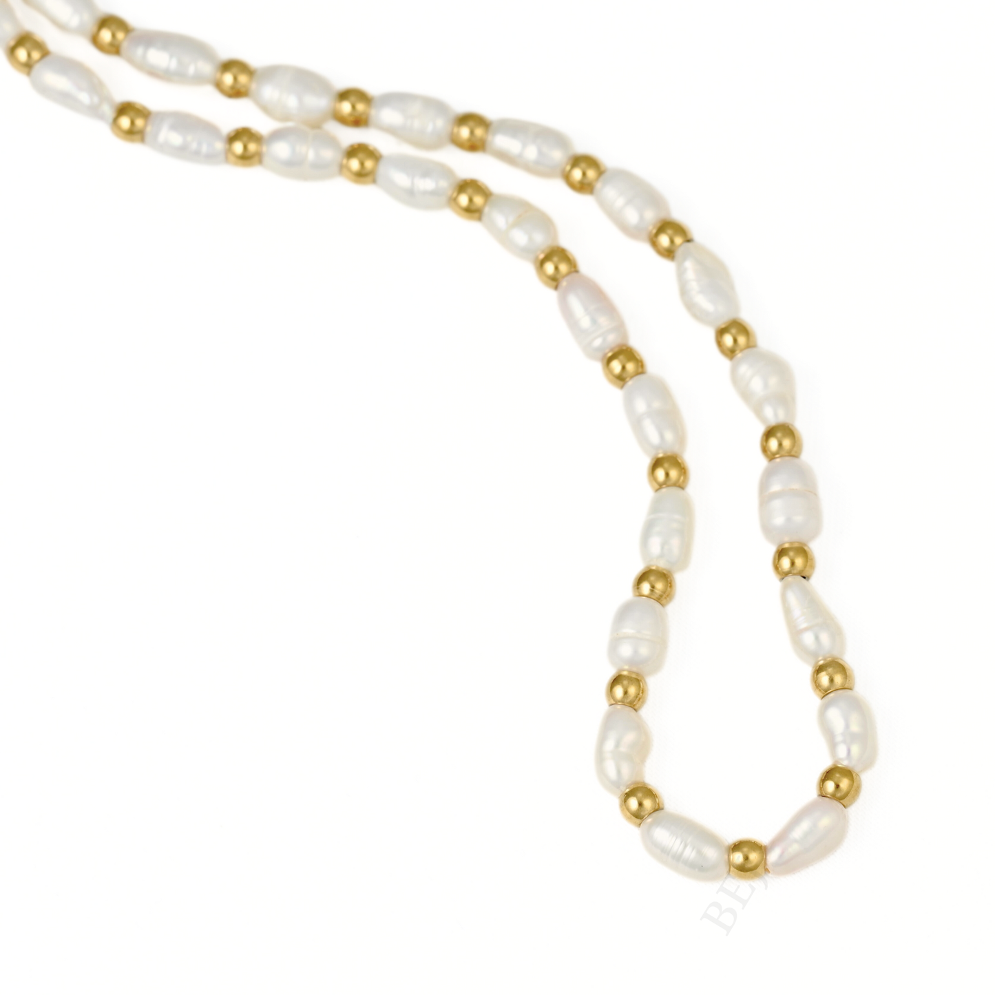 Gold Beaded Freshwater Pearl Necklace