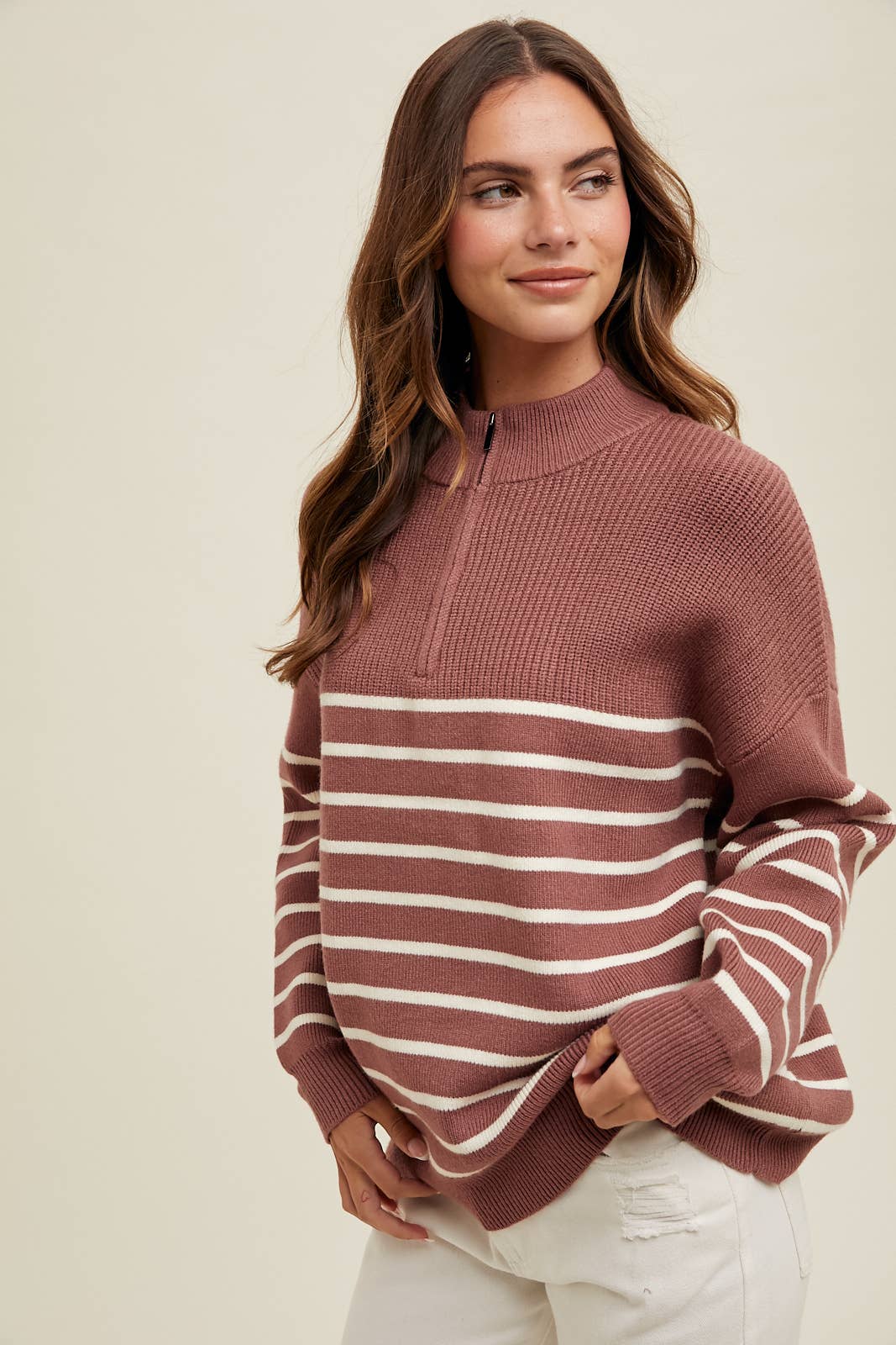 HALF-ZIP STRIPED SWEATER