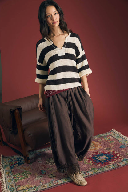 Wide Striped Short Sleeve Pull-Over