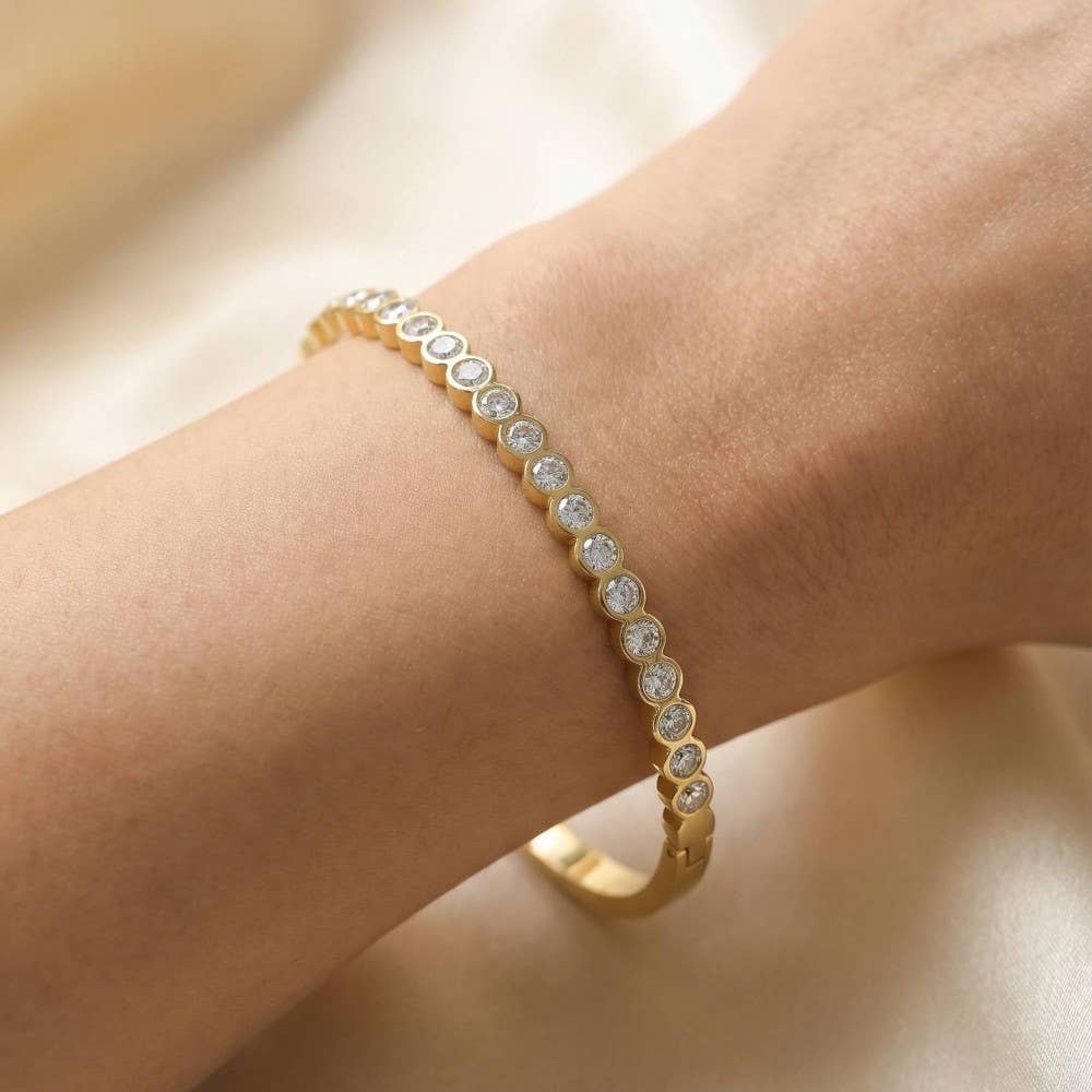 Bezel Set Crystal Hinged Bangle Bracelet