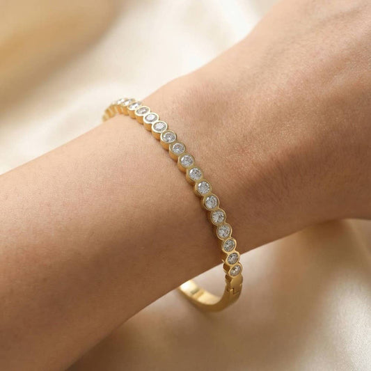 Bezel Set Crystal Hinged Bangle Bracelet