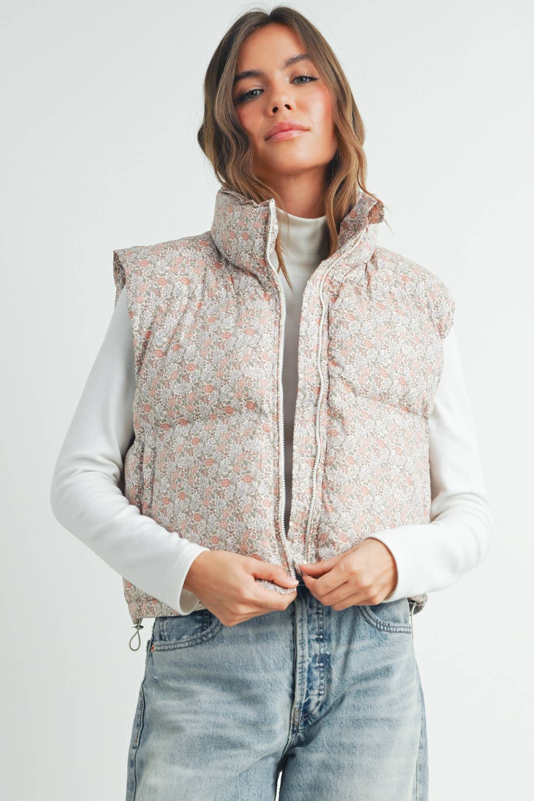 Floral Crop Puffer Vest