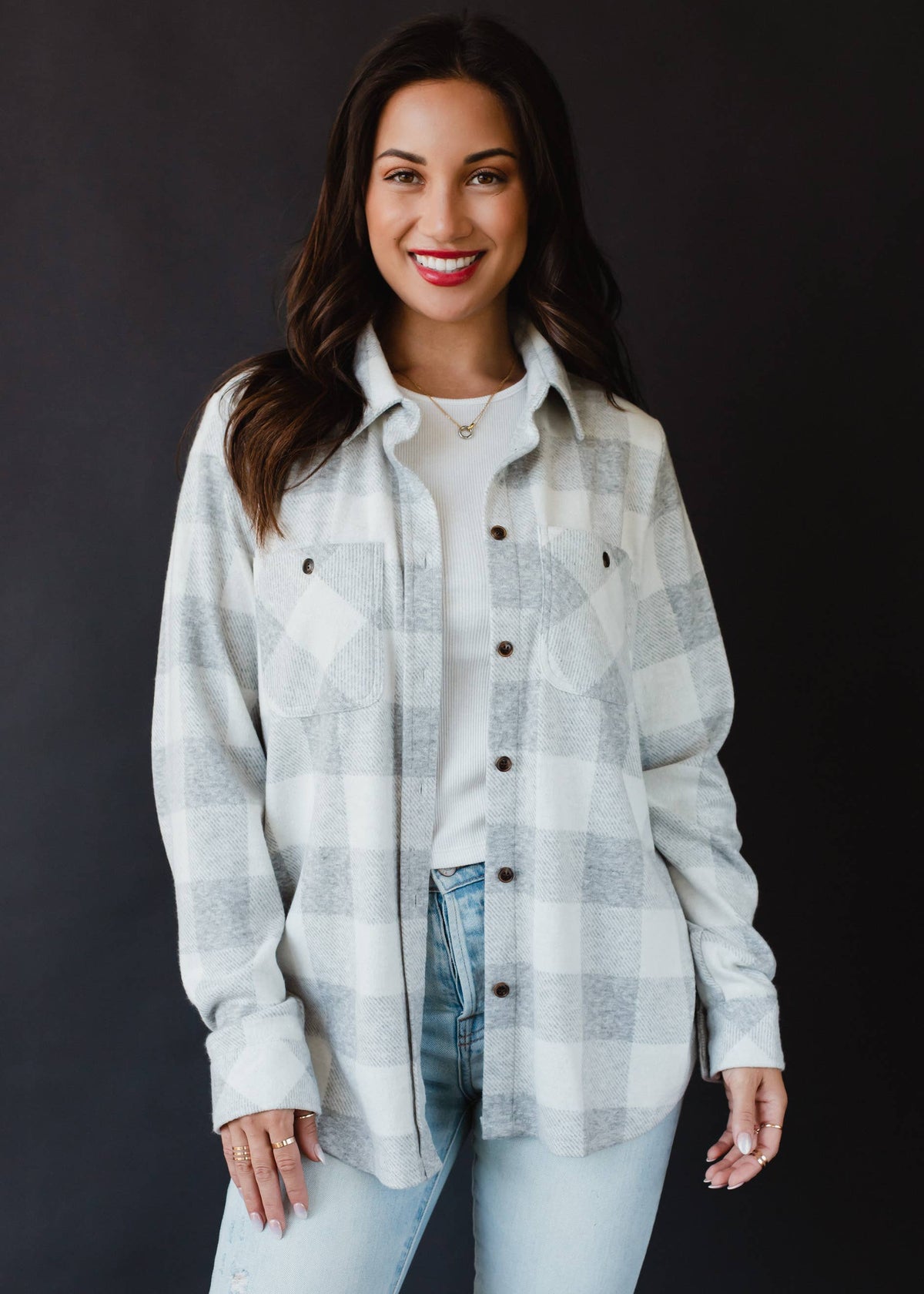 Gray & White Plaid Button Up