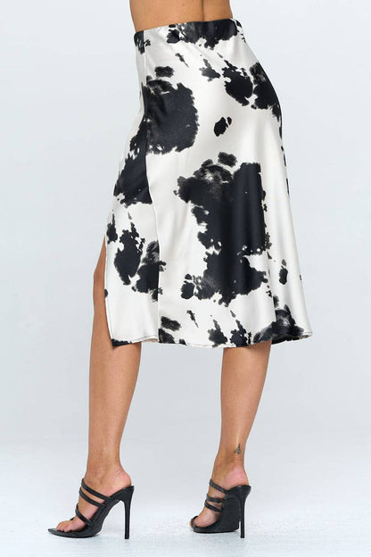 Cow Print Midi Skirt with Slit