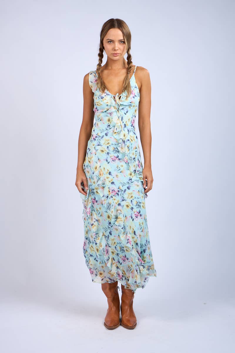Floral Unbalanced Strap Maxi Dress