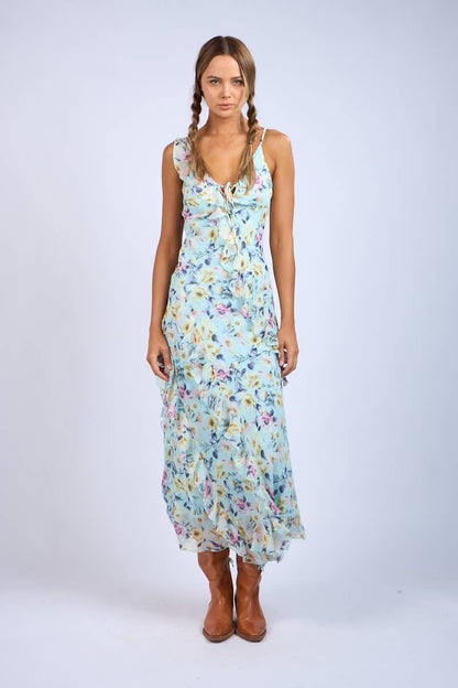 Floral Unbalanced Strap Maxi Dress