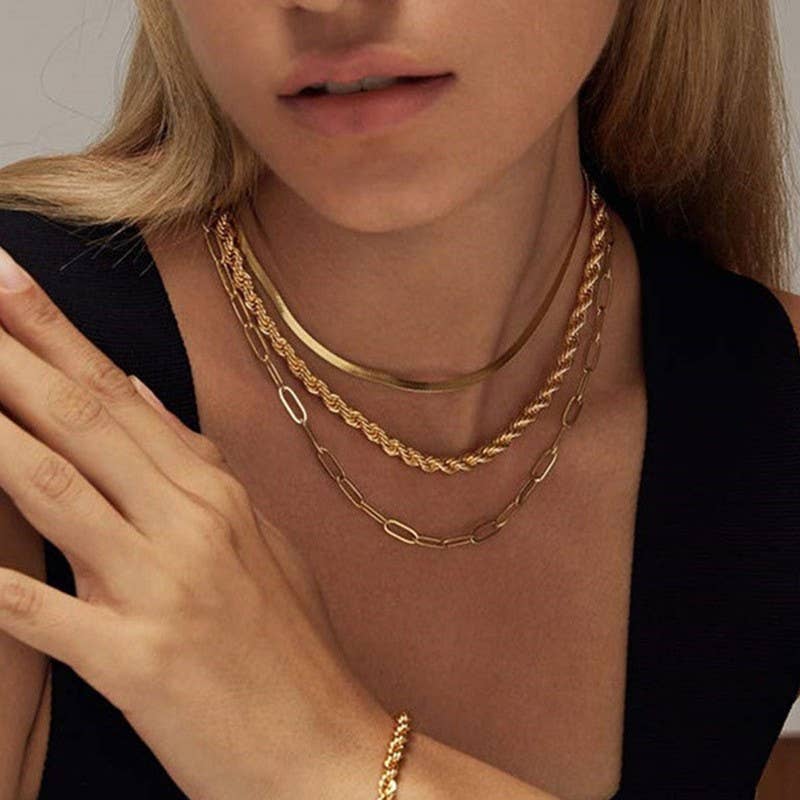 18K STAINLESS STEEL TARNISH FREE LAYERED NECKLACE