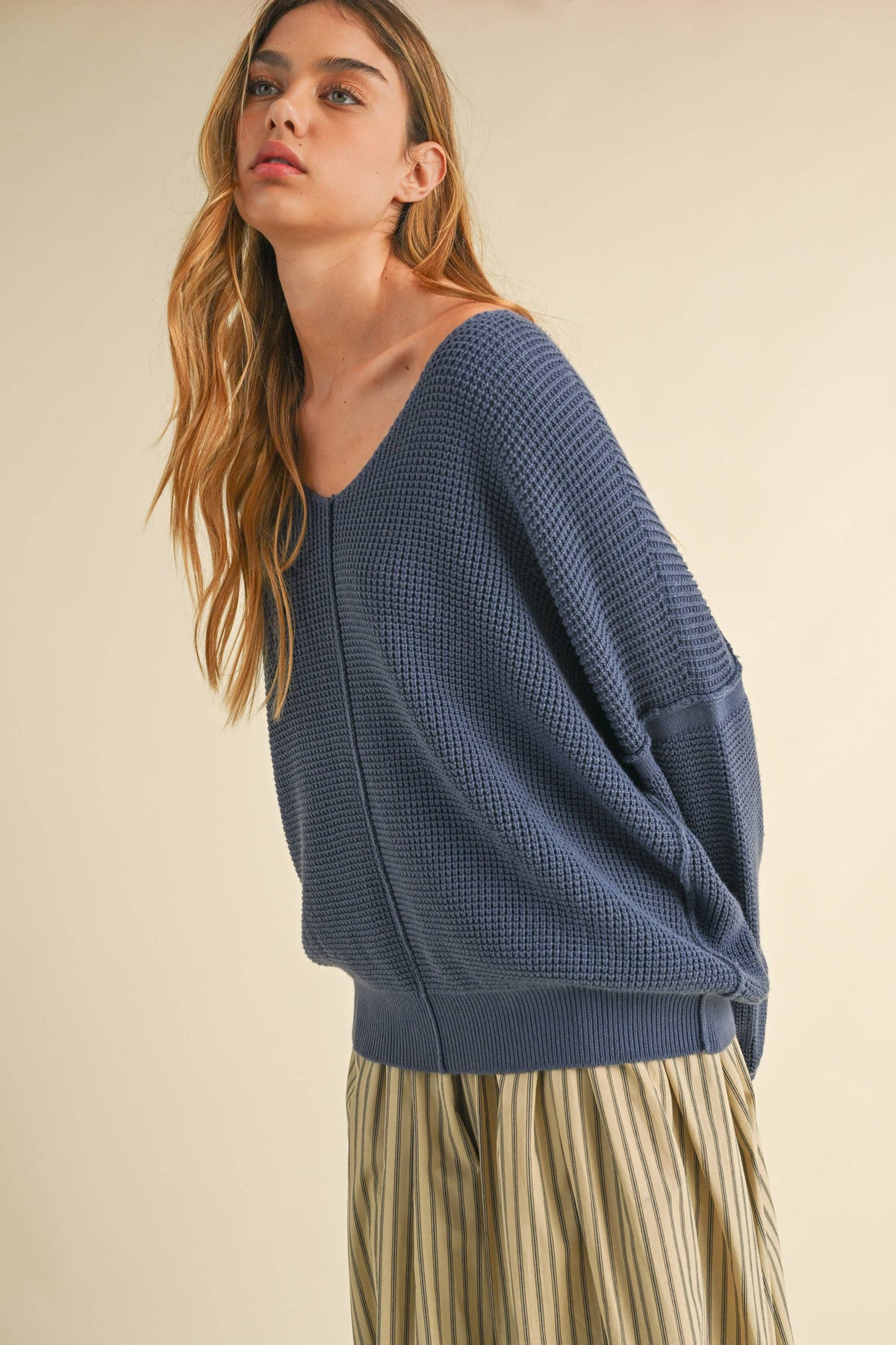 V-Neck Loose Fit Oversized Textured Sweater