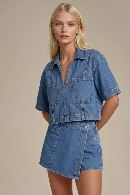 CROPPED DENIM TOP