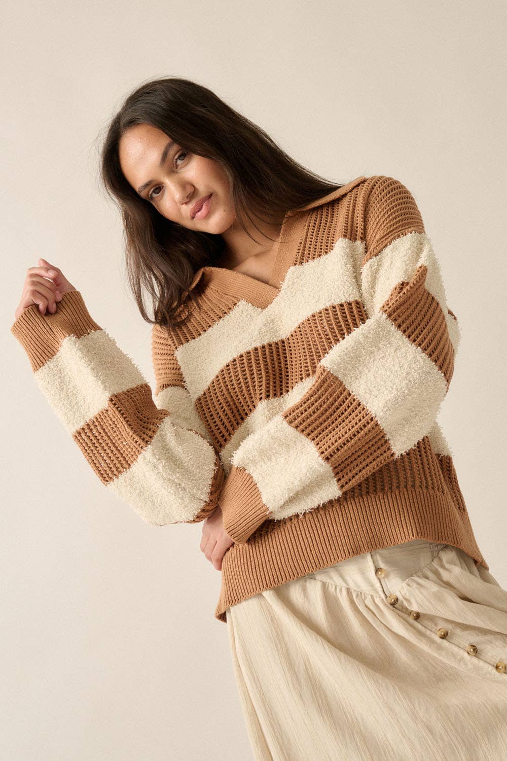 The Sierra Knit Striped Collared Sweater