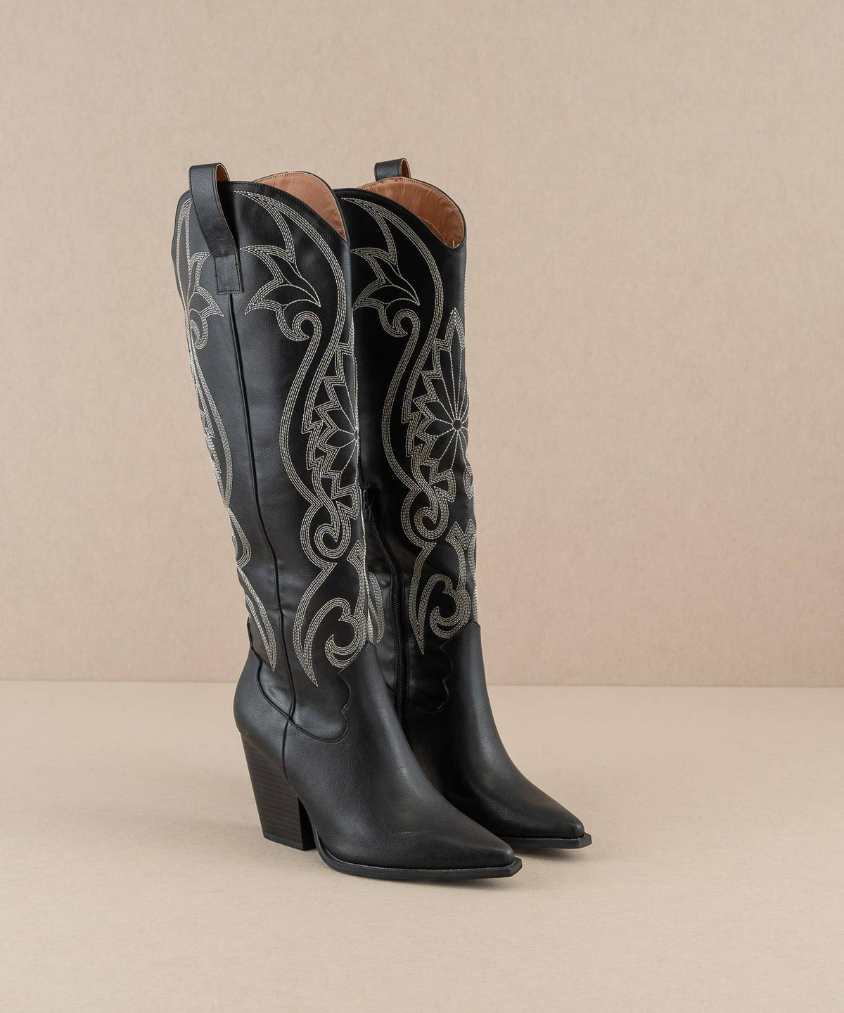 The Astrid Black | Knee High Embroidered Cowboy Western Boot