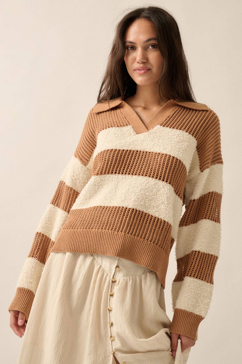 The Sierra Knit Striped Collared Sweater