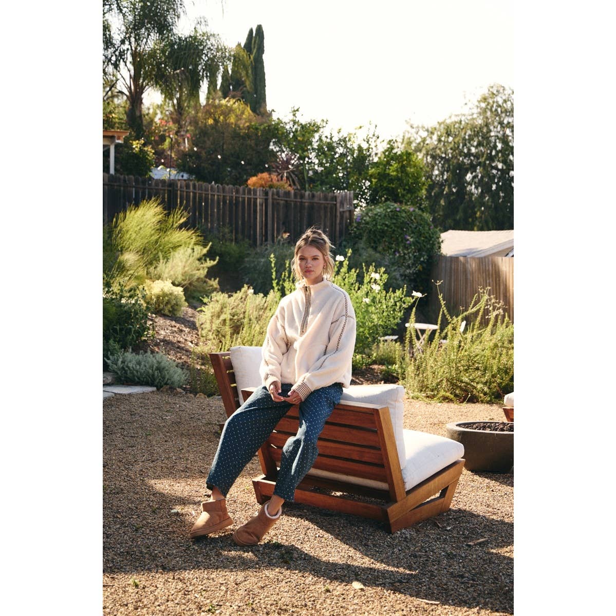 CABIN GINGHAM TRIM FLEECE HALF-ZIP PULLOVER