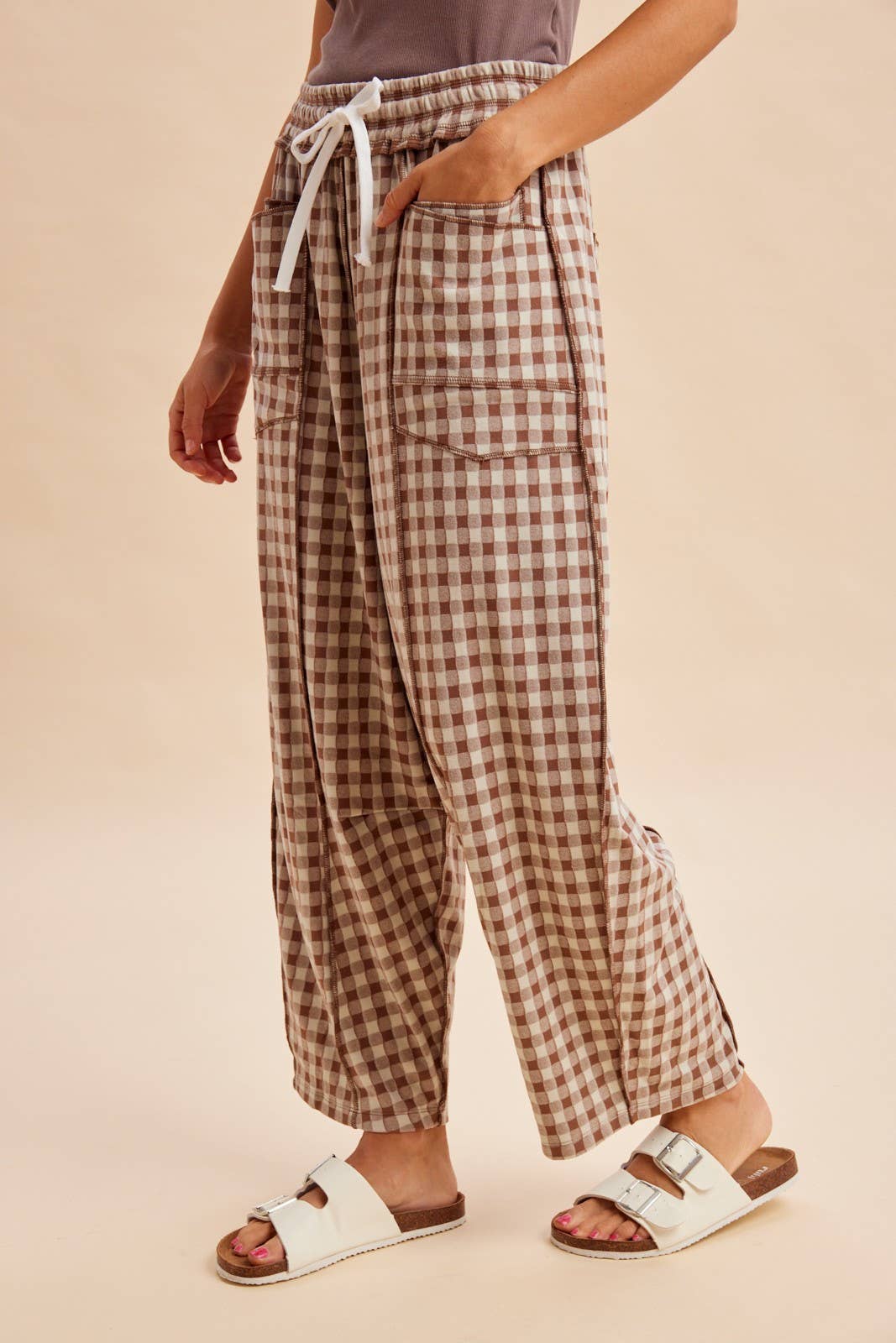 Soft Brushed Check Barrel Pants