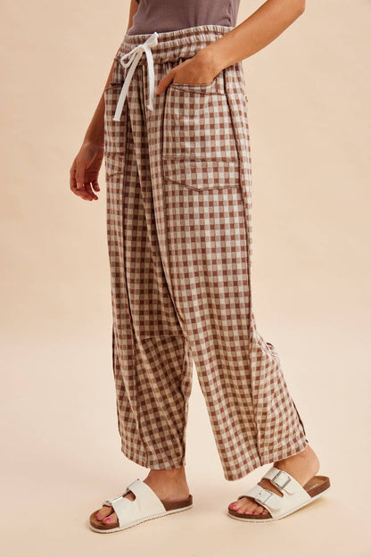 Soft Brushed Check Barrel Pants