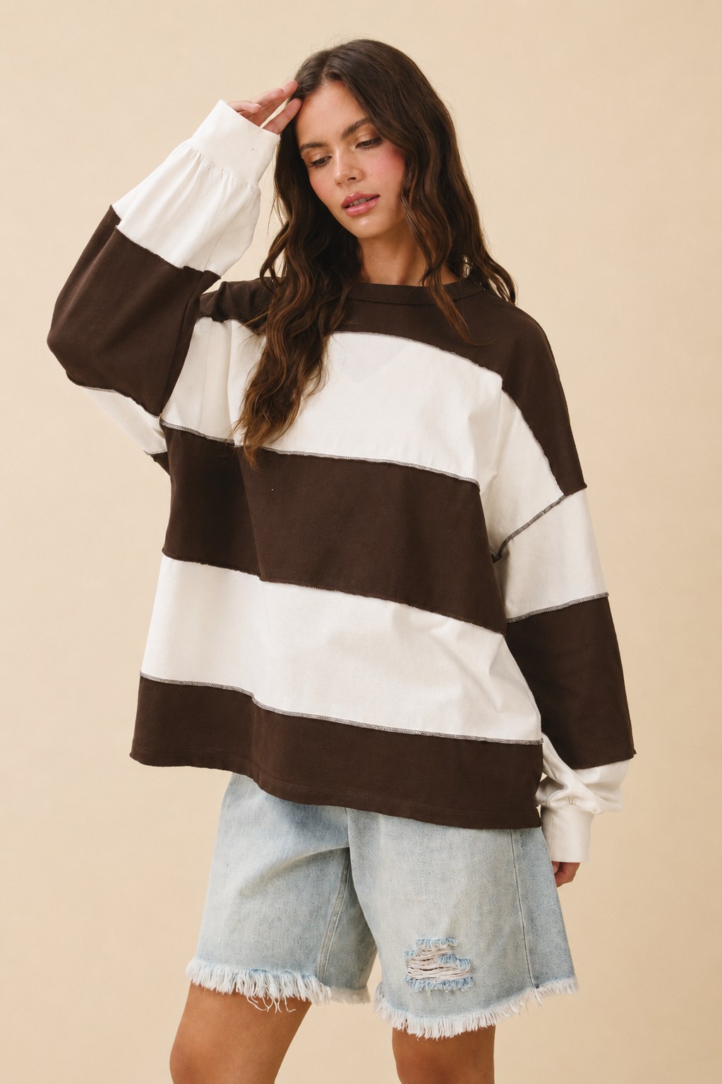 Oversized Color Block Long Sleeve Pullover