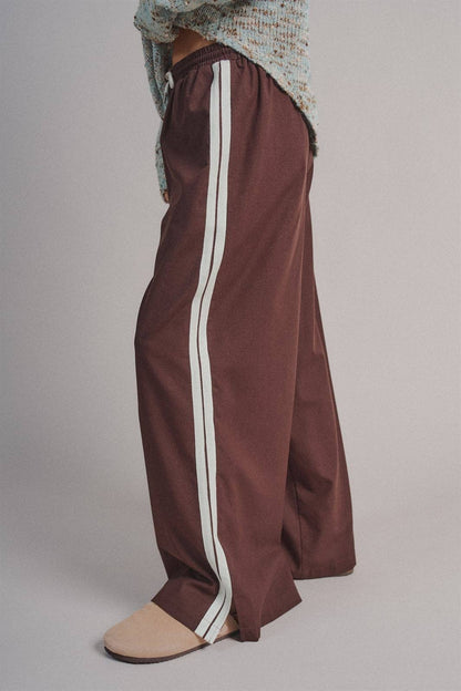 Wide Leg Side Stripe Linen Track Pant