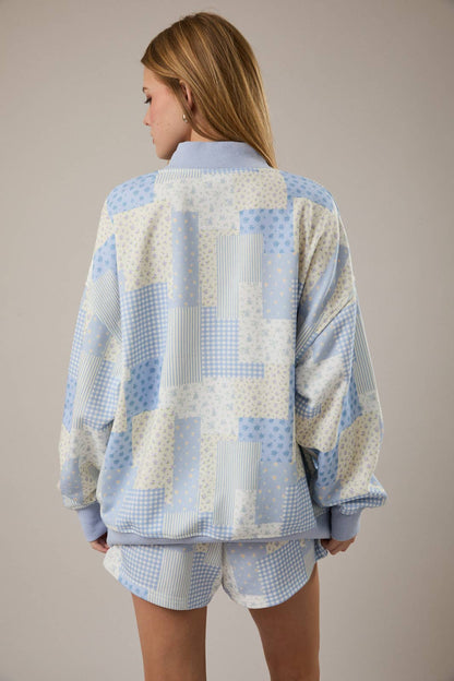 Patchwork Print Mockneck Sweatshirt